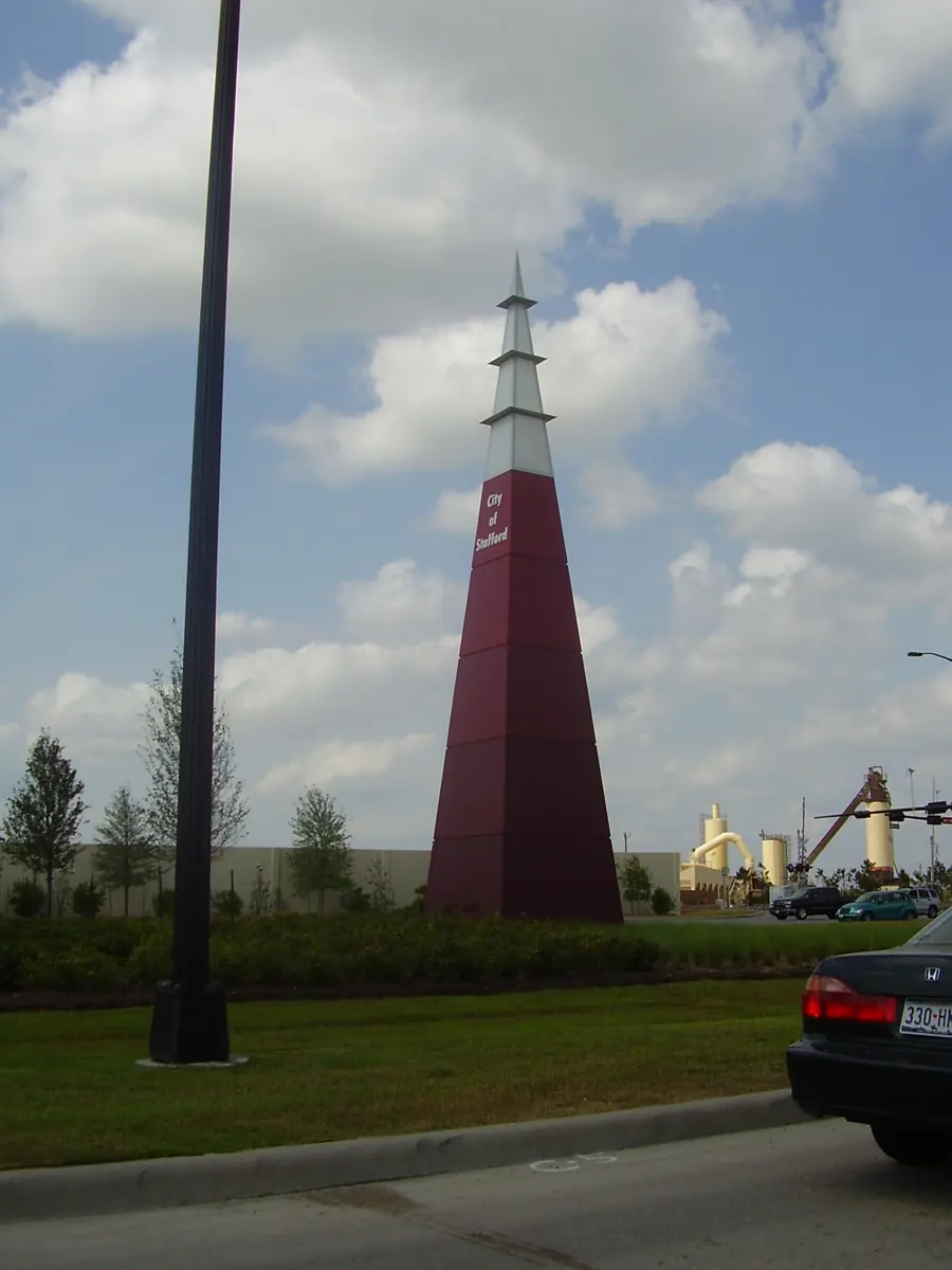 Public roadside pillar in Stafford, Texas